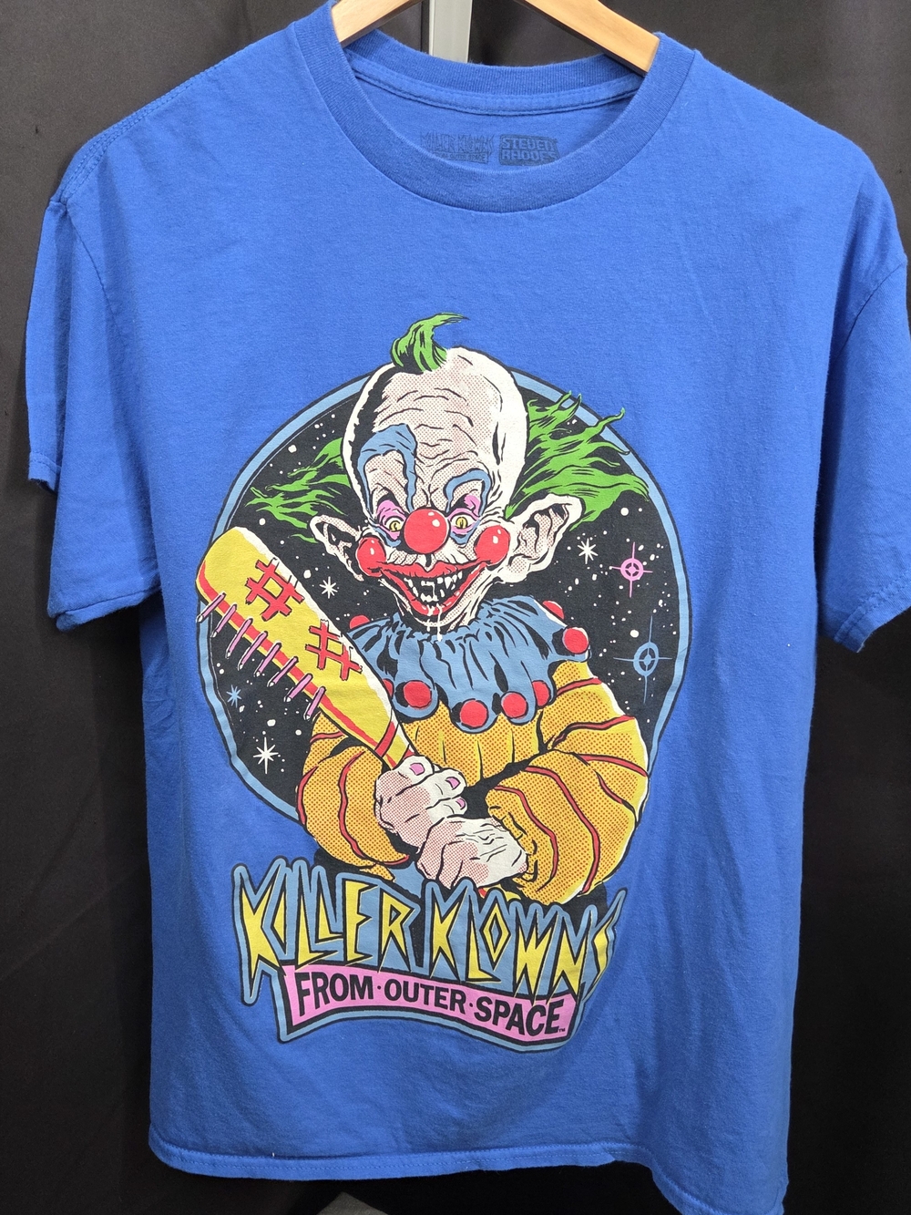 RHODE Blue Graphic Tee with Colorful Killer Clown Art